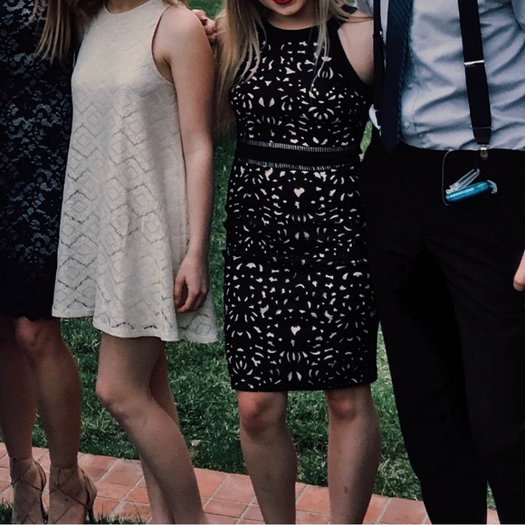 Form Fitting Black and Nude Cocktail Dress - Picture 4 of 4